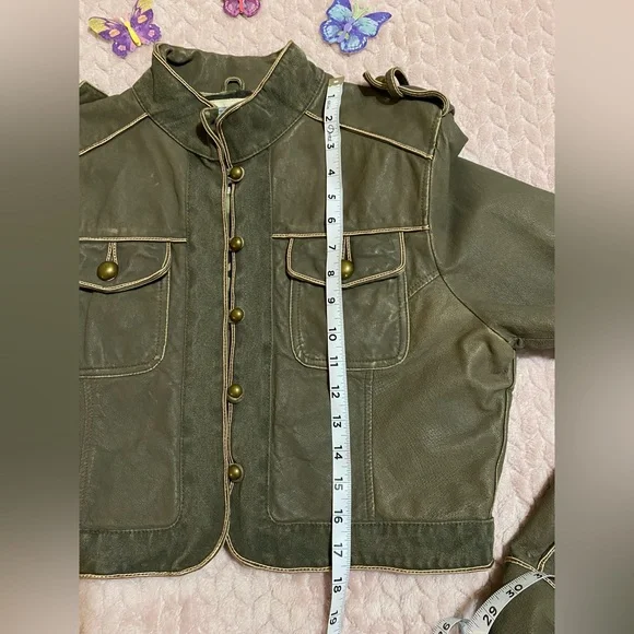 Wilson’s Leather Olive Green Cropped Military Jacket Size Large - Picture 7 of 12